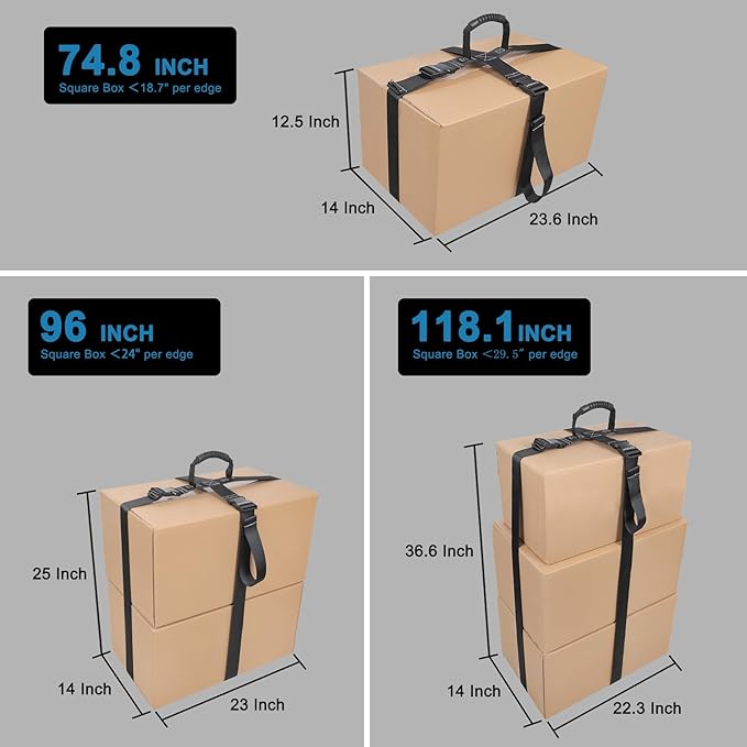Box Carrying Strap with Handle Adjustable Straps for Battery Box Handheld Belt Carry Straps for Safely Moving and Lifting Heavy Boxes (Black, 96 Inch)