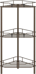 HuggieGems 3 Tier Floor Standing Corner Shower Caddy Organizer Shelf with Hooks, Bathroom Shelves Stand Rack, Bronze