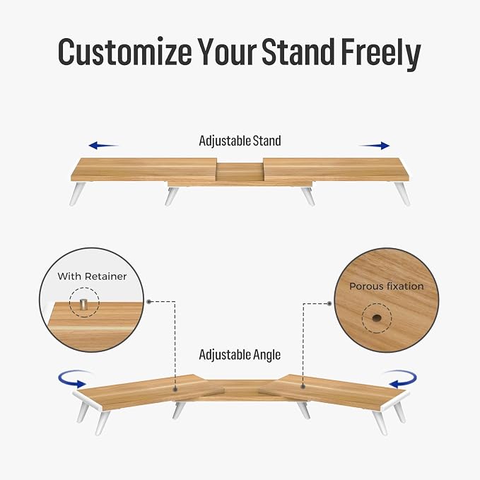 loukin Dual Monitor Stand Riser for Desk, 43.6" × 8.2" Computer Stand, Wood | Supports 22 lb, No Installation Required, Water-Resistant Surface, Fits Laptops and Printers, Ergonomic Design