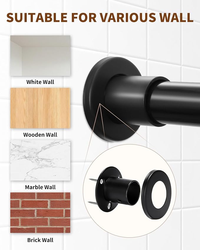 Closet Rods for Hanging Clothes, 18-92 Inch Stepless Adjustable Closet Rod, Heavy Duty Metal Closet Hanging Rod with Closed-Ring Brackets, Multi-Use Clothes Bar for Wardrobe Laundry Room RV, Black