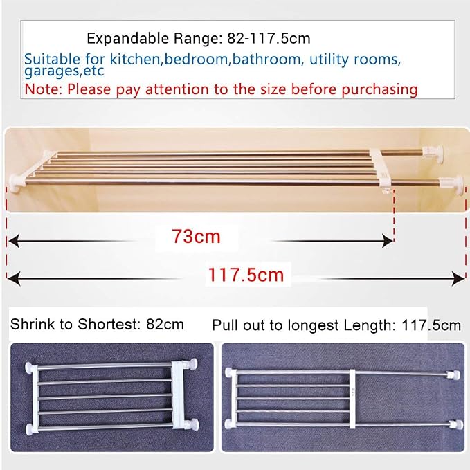 BAOYOUNI Expandable Closet Tension Shelf Rod Organizer Adjustable Storage Rack Heavy Duty Clothes Hanger Metal Space Saving Divider for Bathroom Kitchen Cupboard Wardrobe Bookshelf 32''-46'', Ivory