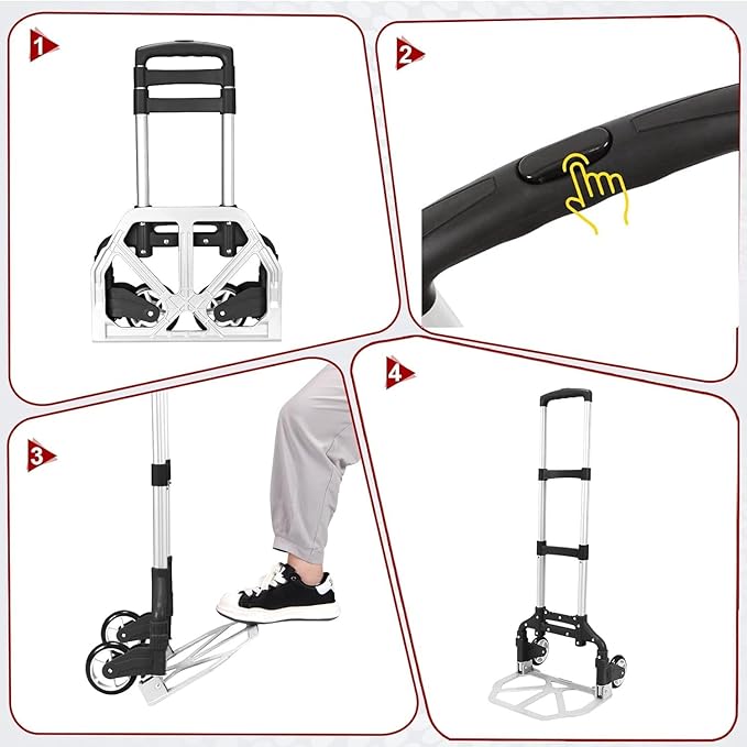 Folding Hand Truck Aluminum Portable Folding Hand Cart 180lbs Capacity Hand Cart and Dolly Ideal for Home, Auto, Office,Travel Use,Black