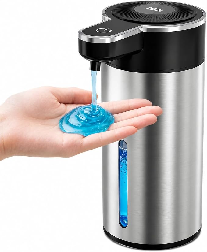 Touchless Automatic Liquid Soap Dispenser for Kitchen, Rechargeable, 13.5oz Large Capacity, Fast Sensor, 4 Adjustable Liquid Levels, Waterproof, Clog-Free Pump(Stainless Steel Liquid)