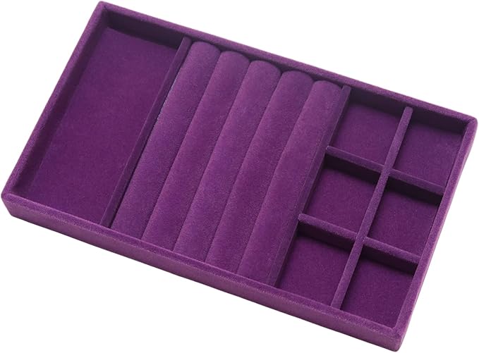 Velvet Jewelry Trays for Drawers, Purple Stackable Jewelry Drawer Organizer Inserts, Ring Earring Necklace Bracelet Holder Organizer Storage Display Tray with Removable Dividers, 3-in-1