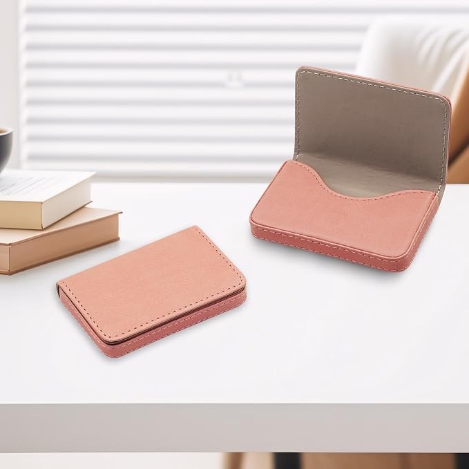 RFID Blocking Wallet - Minimalist Leather Business Credit Card Holder (Orange Pink)