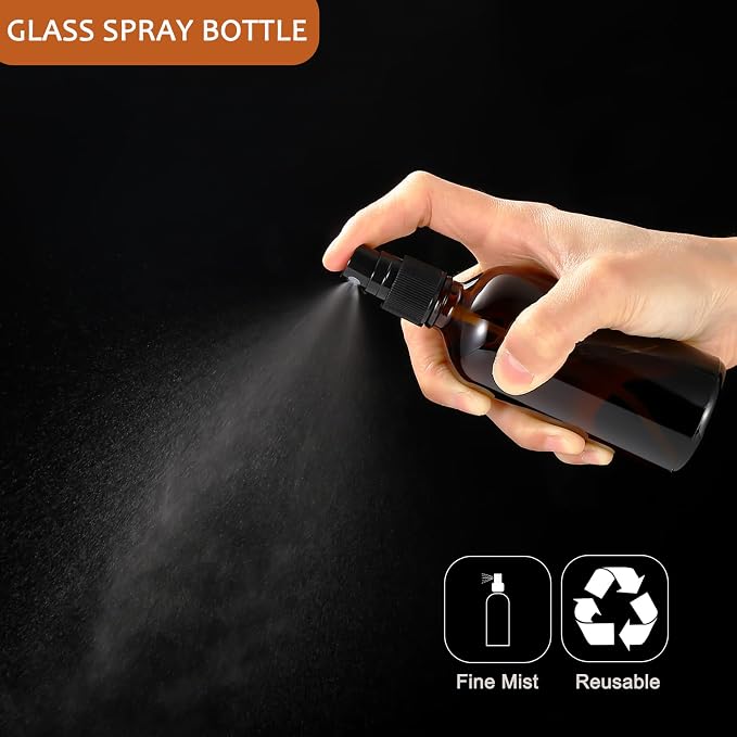 3.4 oz Amber Glass Spray Bottles,Empty Fine Mist Refillable Travel Spray Bottle for Cleaning,Perfume,Aromatherapy,Cosmetic Sprays,Hair,Essential Oils with Fine Mist Dispenser（6 Pack）