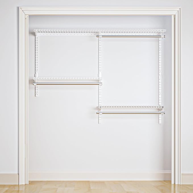 Wire Closet Organizer System, Wall Mounted 4.4 Ft. Custom Closet Kit for Bedrooms Laundry Mudroom Garage Basement, Adjustable Storage Shelves for Clothes Shoes Handbags