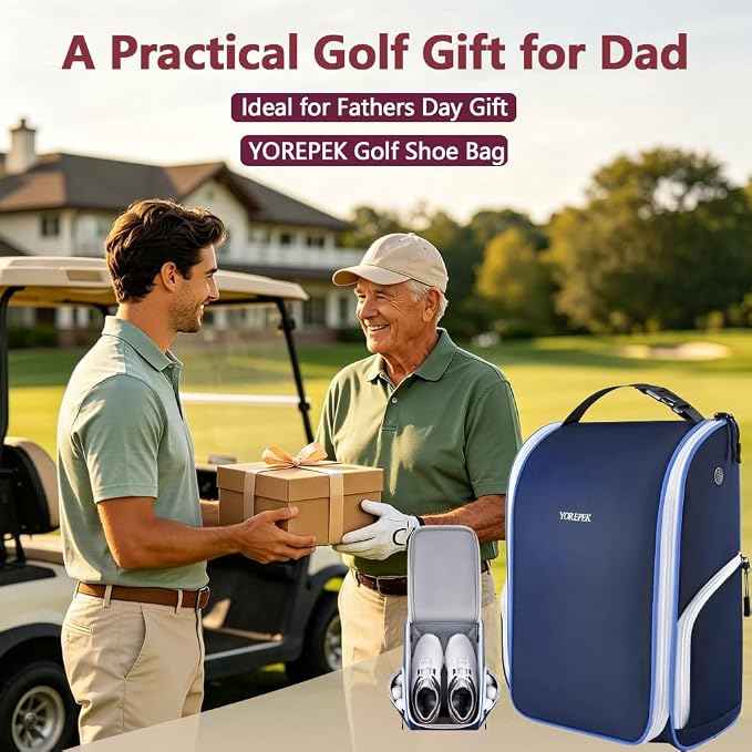 YOREPEK Golf Shoe Bag with 3 Pockets for Socks, Gloves, Tees, Balls, Brush | Designed with a Buckle Top Carry Handle, Zippered Sport Shoe Carrier Bags with Ventilation, Golf Gifts for Men