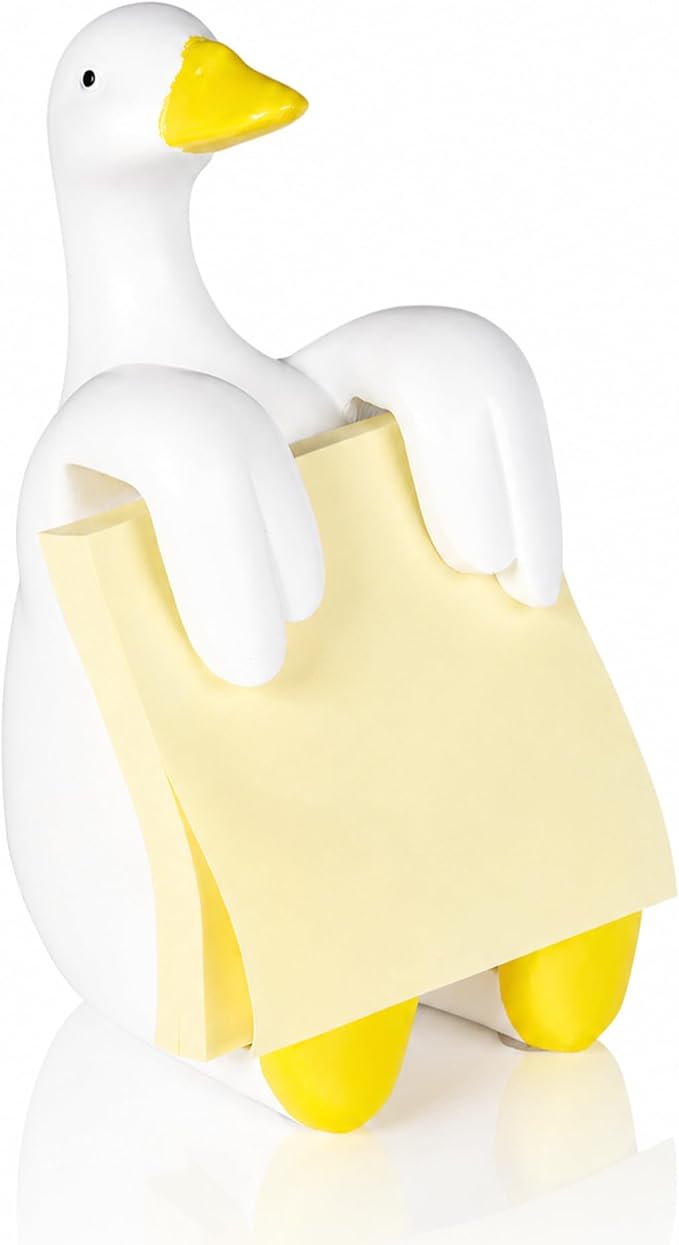 Silly Goose Pop-Up Sticky Note Dispenser for 3 x 3 in Notes, Yellow | Includes 100 sheets; handmade resin decor for office, home or classroom; gift for teachers, coworkers and goose lovers