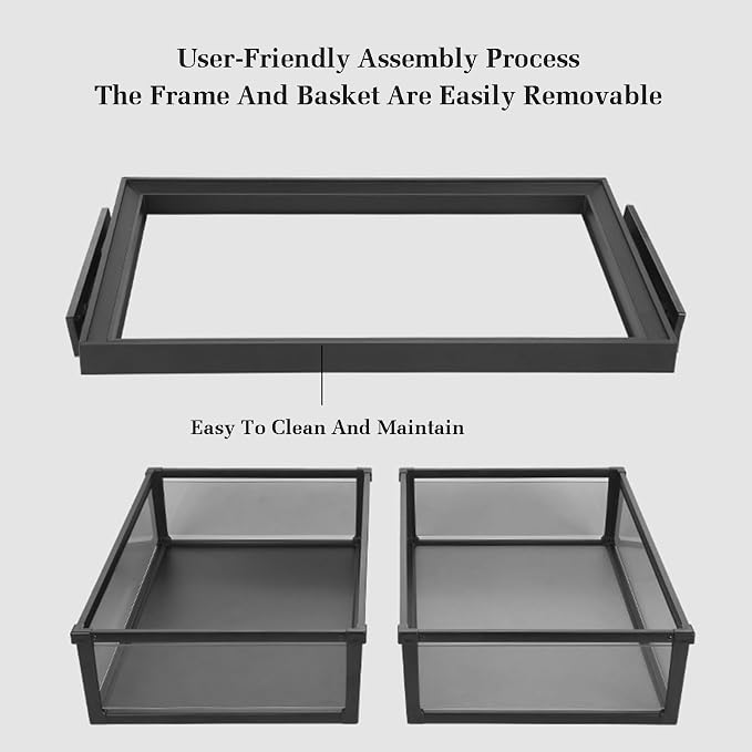 Stackable Pull Out Cabinet Storage Baskets - Detachable Closet Organizer for Kitchen, Office, Wardrobe, Cupboard - Versatile Storage Solution (56x17x46.5cm)