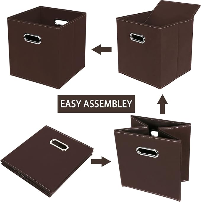 Fabric Cloth Storage Bins,Fabric Cube Bins Organizer with Dual Handles Foldable Cube Storage Baskets for Home Bedroom Storage,Set of 6,(Coffee)