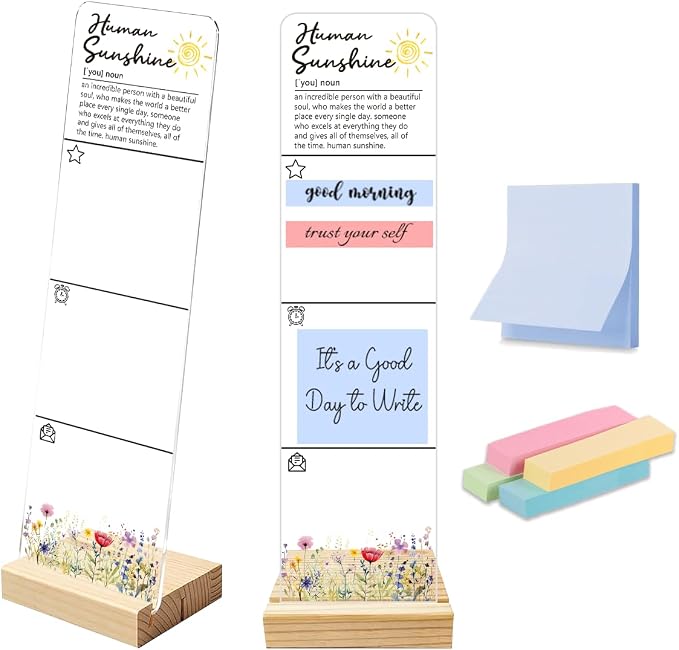 Sticky Notes Monitor Memo Board with Removable Wooden Base Acrylic Portable Sticky Note Holder Human Sunshine Positive Quote Message Board Sign Includes 200 Sheets Sticky Notes Office Desk Decor