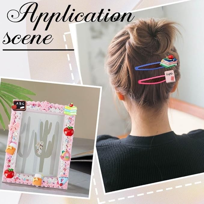 SUNNYCLUE 1 Box 36Pcs 9 Styles Resin Cabochons Teacher's Day Charms Cute Flatback School Study Supplies Mini Ruler Eraser Pencil Notebook Cabochon for Scrapbooking Embellishments DIY Craft Hairpins