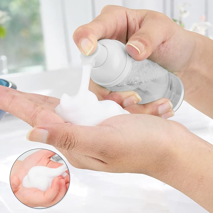 Travel Foam Pump Bottle - 2oz Small Size Foaming Hand Soap Dispenser - Mini Portable Mousse Lash Shampoo Kit Container for Hair - Empty Leak Proof Plastic Clear Foamer 30Pack