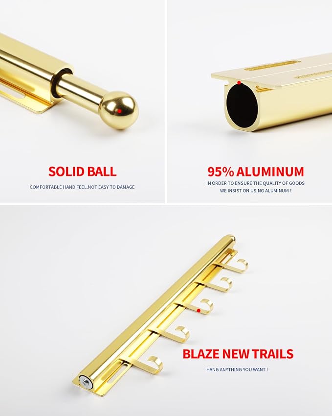 BaiNong Valet Rod for Closets Pull Out 16.5" Gold with 6 Hooks | Closet Valet Rod Slide Out for Closets, Laundry Rooms, RVs Space-Saving