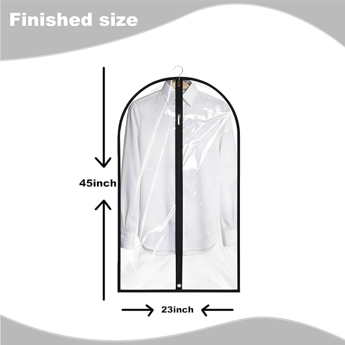 Garment Bags for Hanging Clothes, 45'' Suit Bag Cover for Storage and Travel, Dress Bags for Gowns Long (Clear)