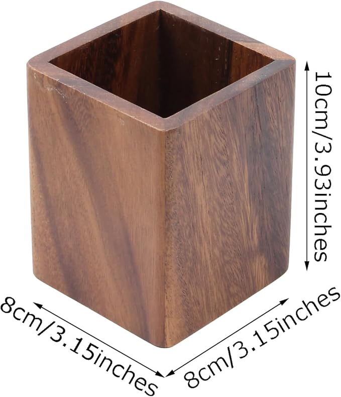 Walnut Wooden Pencil Holder Cup for Desk Natural Wood Pen Holder Stand for Office Home (Square)