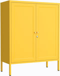 Metal Storage Locker with Djustable Shelves 36" H Lockable Modern Lockers Home Organization Cabinet 2-Door Durable Metal Cabinet for Bedroom Entrance Yellow 36" H X 31.5" W X 13.8" D