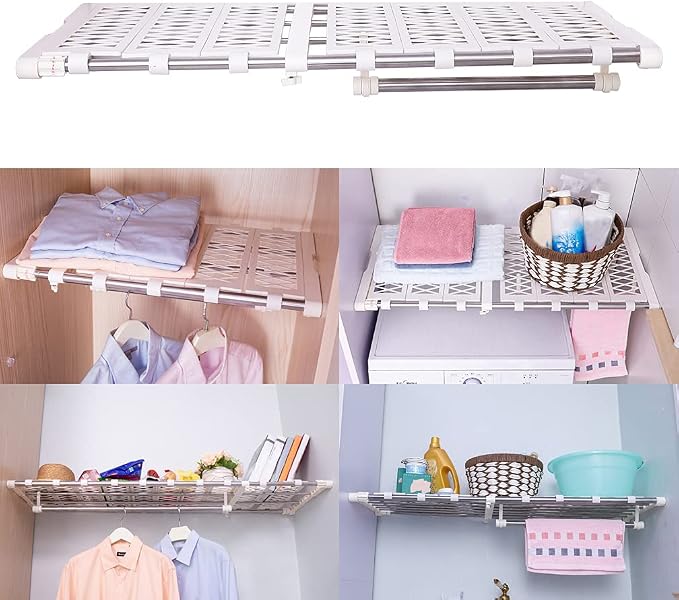 Hershii Tension Shelf Expandable Closet Organizer Adjustable Rod Heavy Duty Hanging Rail Rustproof DIY Storage Rack 4-Bar Extention with Gaskets for Garage Bathroom Kitchen Bedroom Wardrobe | Heavy Duty Hanging Rail, Rustproof, DIY Storage Rack, 4-Bar ...