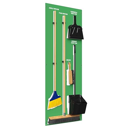 Clean & Sweep 5S Shadow Board/Wall Mount Broom Holder, 68" x 30" Board, 5S Cleaning Station - with Broom and Dustpan Set Included, Made in The USA by AccuformNMC, Green/White, PSB716GNWT