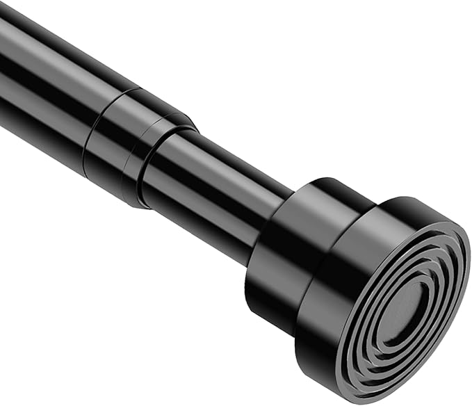 Spring Tension Curtain Rod 18 to 28 Inch Adjustable Small Tension Rod No Drilling Short Black Curtain Rod Expandable for Window, Cupboard, Closet, Wardrobe, DIY Projects