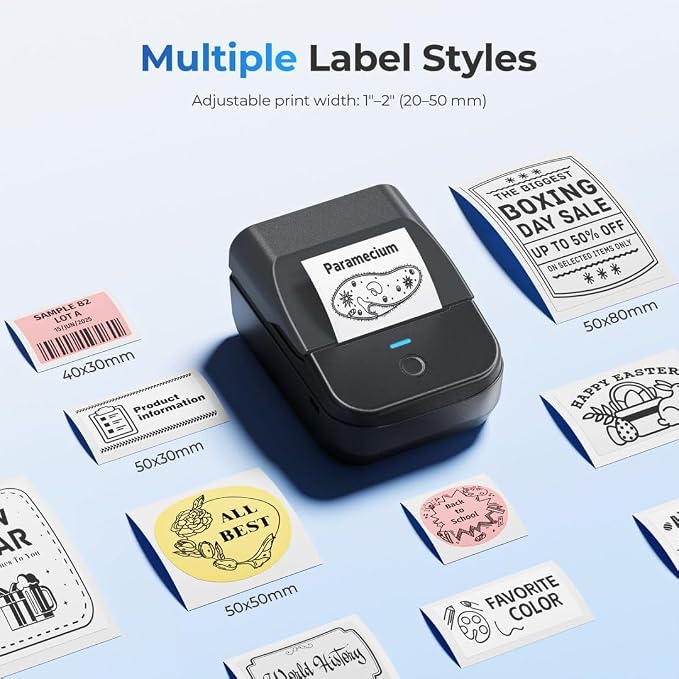 PM240 Label Maker Machine with 3 Tapes, Label Printer Black, Set 1 | 2'' Bluetooth Thermal Sticker Label Maker for Small Business, Home, School, Office Safety Label Maker with Multiple Templates