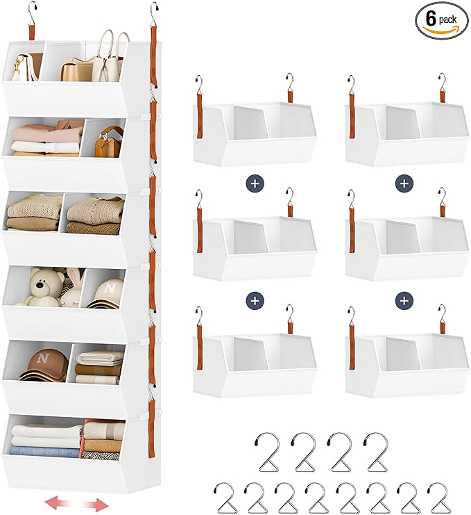 Hanging Closet Organizer Extra Large, Clothes Hanging Shelves for Closet with Divider, Collapsible Closet Storage System, Fabric Storage Bins for Home, Dorm, Rv, Sweaters, Handbags, Underwear, Sock