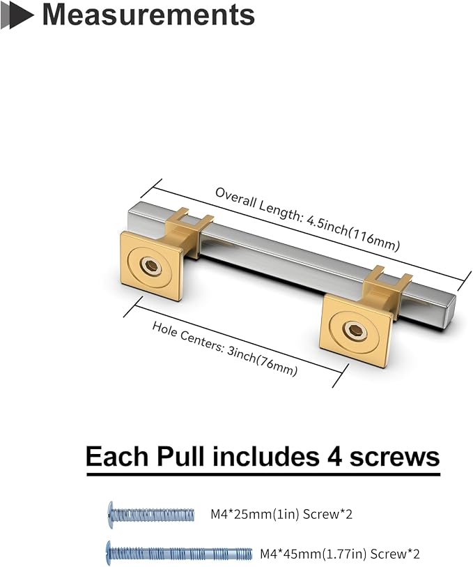 10 Pack 3 Inch Cabinet Pulls Brushed Nickel and Gold Cabinet Handles, Silver and Gold Dresser Drawer Pulls Brushed Nickel Kitchen Hardware
