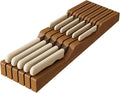In-Drawer Knife Block Organizer - Bamboo Wood Drawer Knife Organizer-Protecting Knife Organizer Block (Not Included) (Brown, 11 Knives Dock)