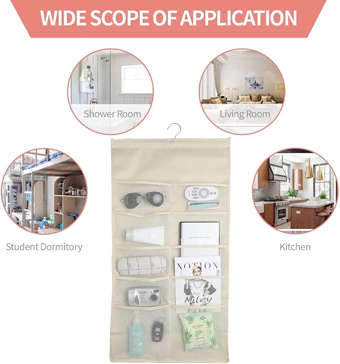 Bseash Enlarged Closet Hanging Bra Organizer with Rotating Metal Hanger, Dual Sided Wall Shelf Wardrobe Mesh Pockets Hanging Storage Bag for Bra Socks Underwear Underpants