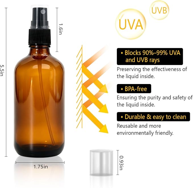 Cocurb 7 Pack 4oz Amber Glass Spray Bottles for Essential Oils | Small Glass Fine Mist Spray Bottles for DIY Cleaning Solutions, Skincare & Plants with Labels & Funnels