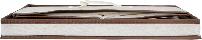 Household Essentials Square Storage Box with Lid in Breathable Canvas Sides with Sturdy Base and Convenient Handle, Natural with Brown Trim