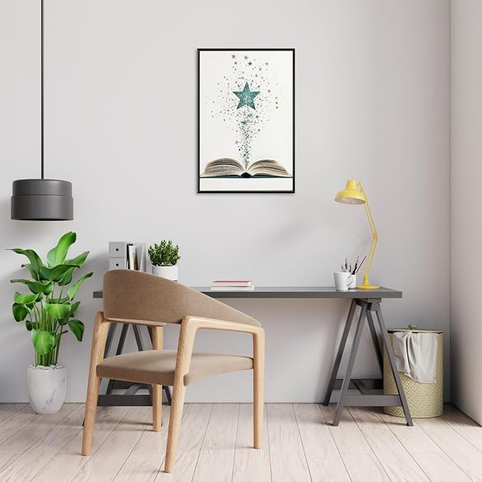 Magical Book Bookish Star Art Aesthetic Poster Canvas Wall Art Decoration Living Room Home Decor Bedroom Decoration Poster black framed12x18inch