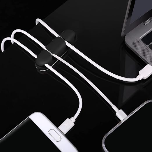 WLLHYF 3PCS Cable Clips, Cord Wire Organizer (Black) | Cable Management Holders, 4 Hole Silicone Cable Harness, USB Charging Accessory for Office and Home Desk
