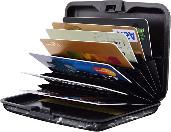 Coco Rossi Credit Card Holder RFID Aluminum Small Mini Wallet Women | Metal Wallet, Business Cards Holder, ID Case, Slim Sleeves, Womens Girls Gift, Carry Wallets for Travel, Black Marble