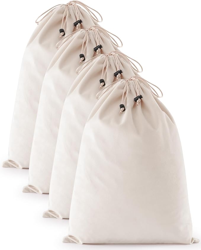 4 Pcs Shoe Bags for Travel, Dust Velvet Bags, Beige, 17.3x12.6 Inch | Washable & Reusable Travel Shoe Bags, Dustproof Shoe Bags with Drawstring Closure, Suitable for Travel, Home Storage