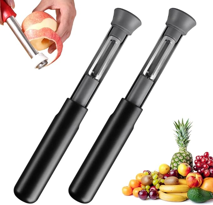 2 in 1 Apple Corer and Peeler Tool, 2026 Upgrade Stainless Steel Red Bell Pepper Seed Corer, Multi-Purpose Apple Corer for Home Kitchen, Vegetable Fruit Kitchen Gadget (2, Black)