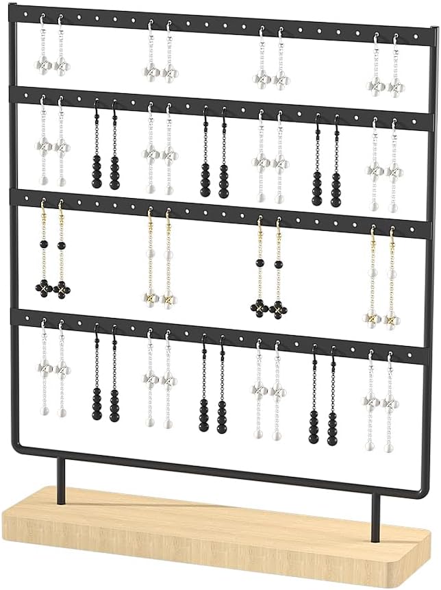 Julysky Earring Holder Organizer, Earring Stand, 4 Layers, Black