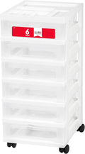 IRIS USA 6-Drawer Rolling Storage Cart, White/Clear | Keep craft supplies, office essentials, classroom items, and accessories organized with easy-access drawers for daily use