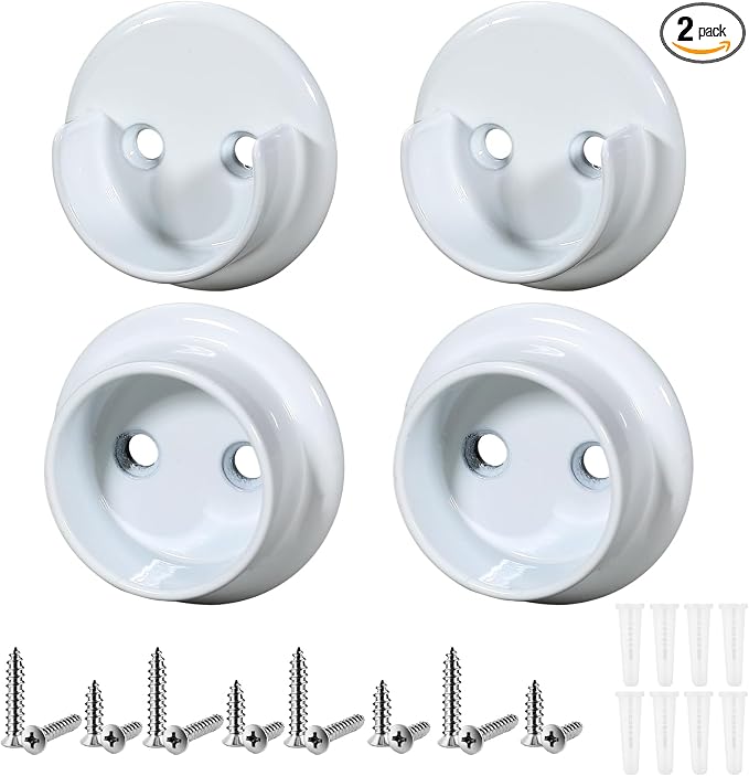 Yaocom 2 Pairs Matte White Metal Closet Rod Bracket Set Heavy Duty Closet Pole Socket Accept 1-3/8 Diameter with Screw on Attachment for Wardrobes Shelf