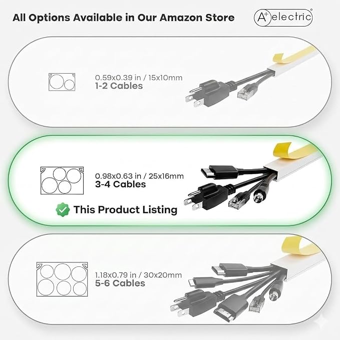 Custom Cable Raceway Kit - 4 FT Long Sections (1" x 0.63") Cord Cover Wall - Pre-Applied Adhesive Wire Hider for TV on Wall - Build Your Own Cable Management System