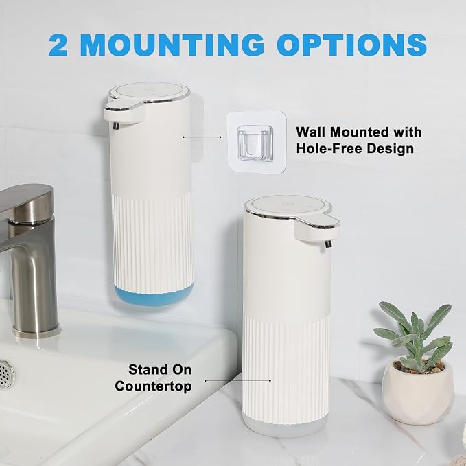 RYTOXILO Automatic Foaming Soap Dispenser, 2 Pack White Touchless Foam Hand Soap Dispenser Bathroom, 13.5 Fl Oz Plastic Electric Auto Foaming Dish Soap Dispensers Wall Mount for Kitchen