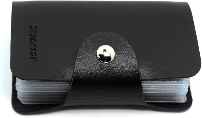 Soft Leather Credit Card Holder for Men & Women Bank Card Case with 24 Durable Plastic Insert Slots Slim Pocket Wallet ID Card Organiser Business Card Case Purse (Black)