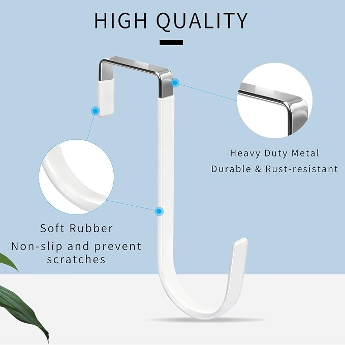 FYY Over the Door Hooks, Single-Hanger 8 Pack, Fits Doors 1 3/8" White | Heavy Duty Metal, Hold 20lbs, Rubber-Coated, No-Drilling, for Bathroom Dorm, Hanging Towels Clothes Hats Bags Coats Wreaths