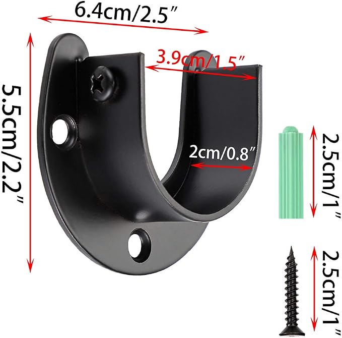 OwnMy 4 Packs Closet Rod End Supports Brackets 1-1/2" Diameter, Black | U Shaped Stainless Steel Closet Pole Sockets, Flange Rod Holder for Closet Wardrobe Shower Curtain Rod Holders