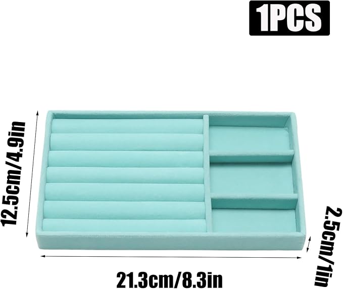 Velvet Jewelry Trays for Drawers, Blue Stackable Jewelry Drawer Organizer Inserts, Ring Earring Necklace Bracelet Holder Organizer Storage Display Tray with Removable Dividers, 2-in-1