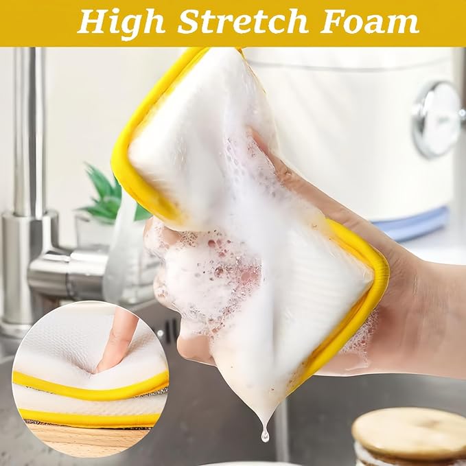 Generic Reusable Kitchen Scrub Dish Sponges, Upgrated Dual-Sided Sponges Kitchen Dishcloth, Multipurpose Dishwashing Rags for Cleaning Kitchen, Washing Dishes, Pot Brush, Grill Cleaner (5), Yellow