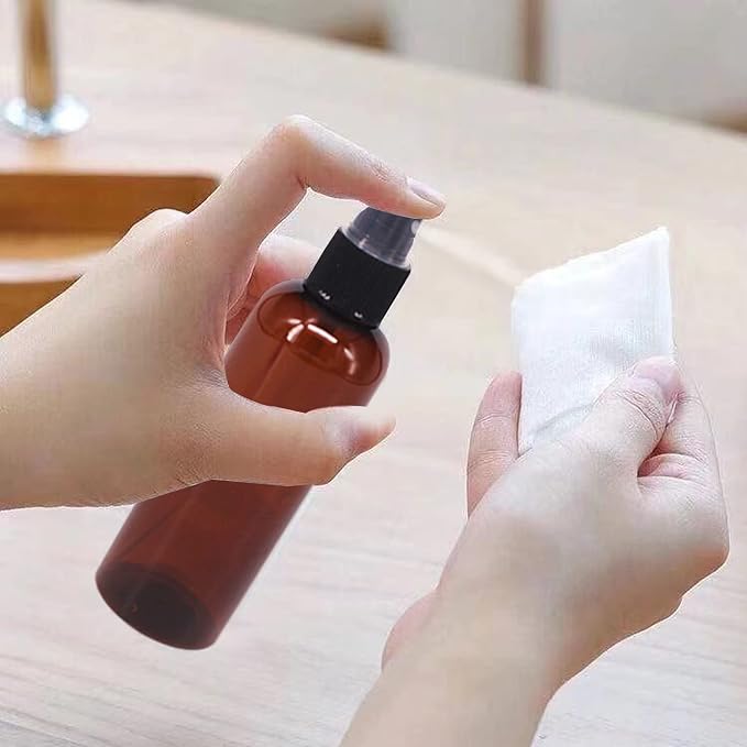 24 Pack 2oz Amber Plastic Spray Bottles For Essential Oils, Perfumes | Fine Mist Spray Bottle for Cosmetics, Alcohol, Mini Travel Bottle, Small Refillable Liquid Containers