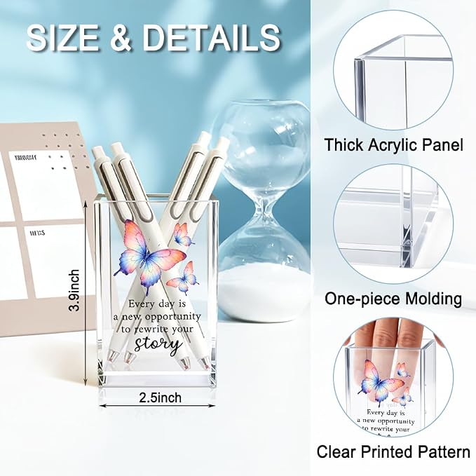 Every Day Is A New Opportunity To Rewrite Your Acrylic Pencil Holder Cup, Butterfly Pen Holder Gifts For Women Girls Sister, Inspirational Gifts for Friends, New Job Gag Gift for Coworker