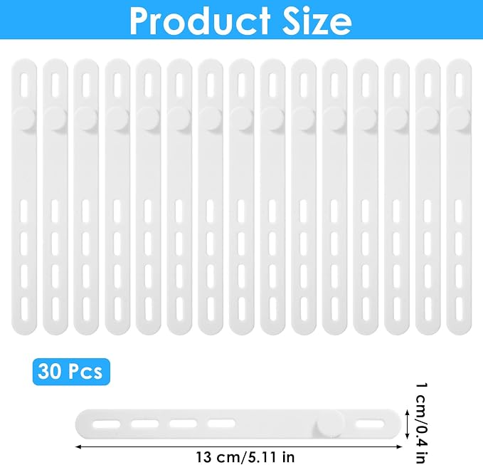 30 Pcs Silicone Cable Ties Reusable,Multipurpose Silicone Cord Ties,13mm Reusable Silicones Cable Tie,Adjustable Locking Buckle for Home & Office Cord Management,White